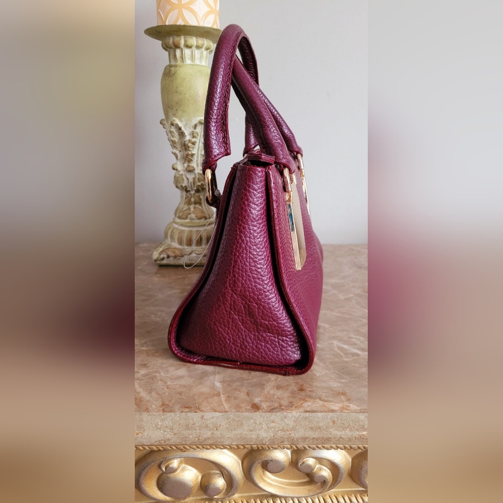 Giorgia Milani 100%Genuine Pebbled Leather Elegant Burgundy Mini Handbag 9"×7"×4 - Picture 9 of 16